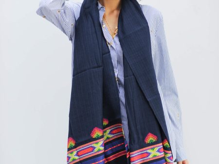 Himalaya handloom stole in navy on Sale