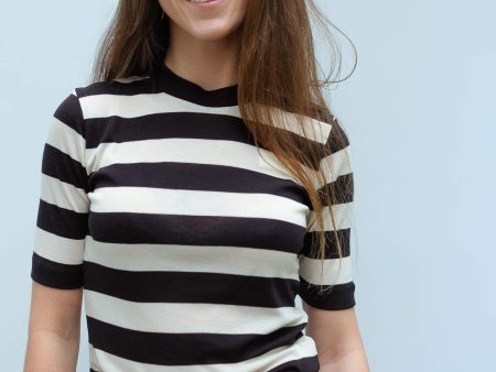 AB 150704 High neck fitted stripe tee in black Discount