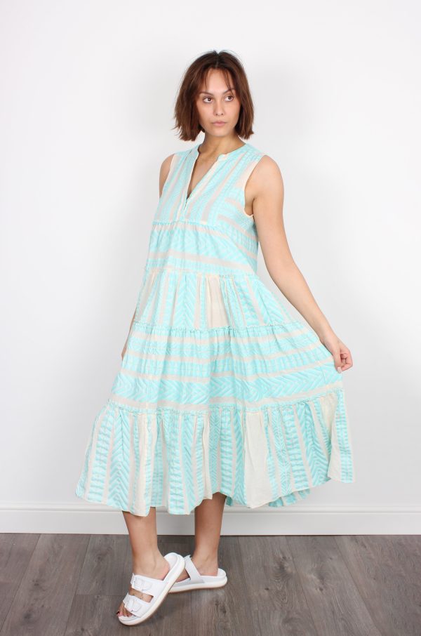 Ella Dress 1073 in Blue and Off White Online now