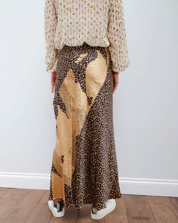 RIXO Parker skirt in gold patchwork leopard Cheap