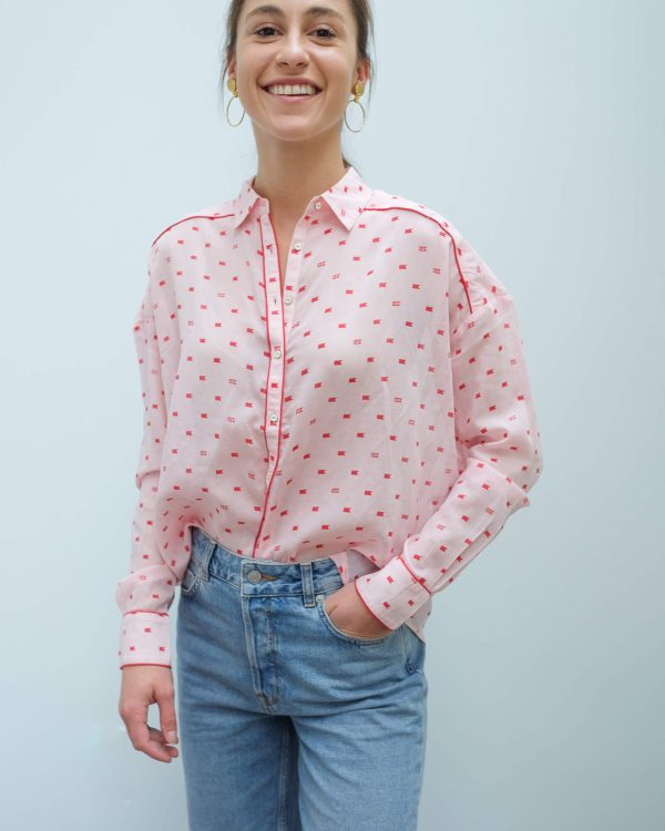 AB 150655 Boxy fit printed shirt in pink and red Fashion