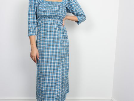 GANNI F6854 Check Dress in Azure Blue Sale