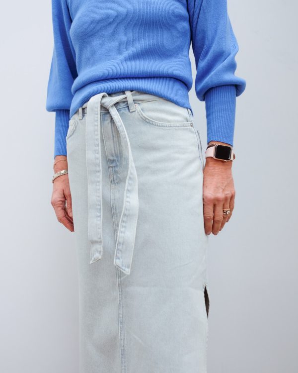 SLF Alma long denim skirt in light blue Online now