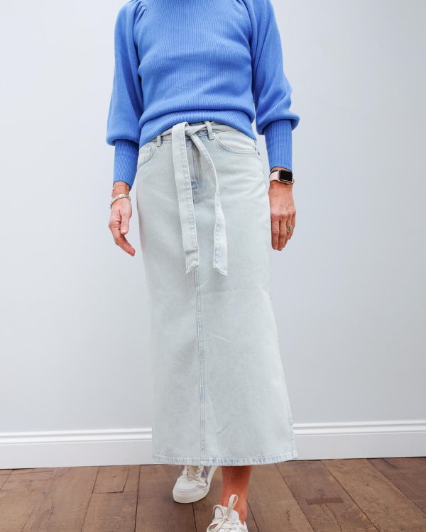 SLF Alma long denim skirt in light blue Online now