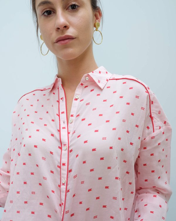 AB 150655 Boxy fit printed shirt in pink and red Fashion