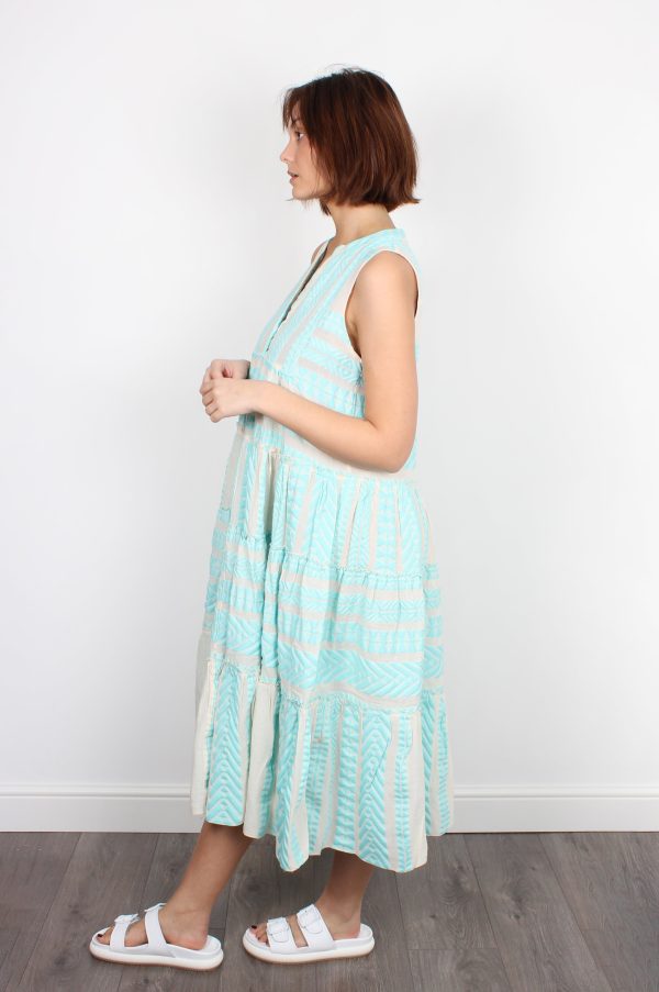 Ella Dress 1073 in Blue and Off White Online now