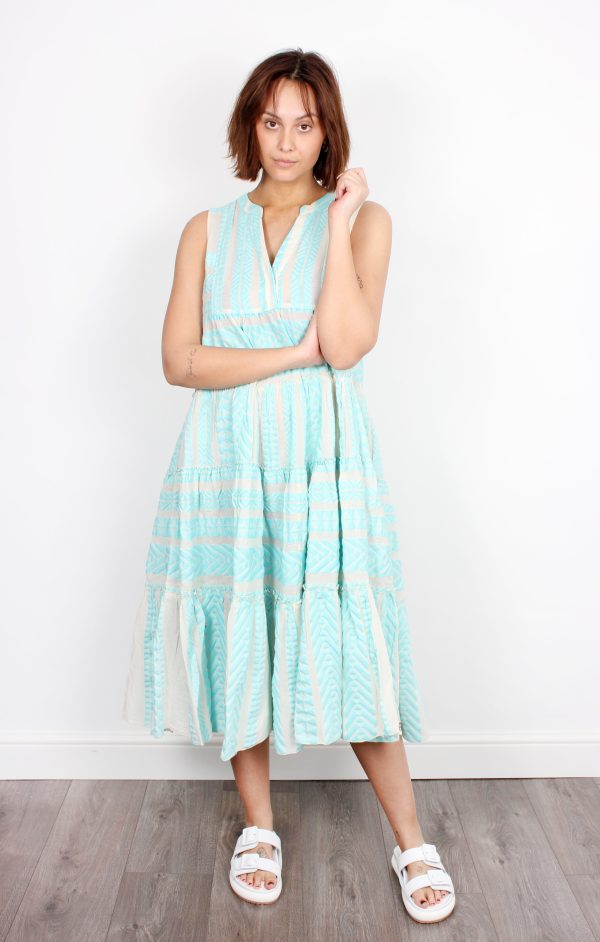 Ella Dress 1073 in Blue and Off White Online now