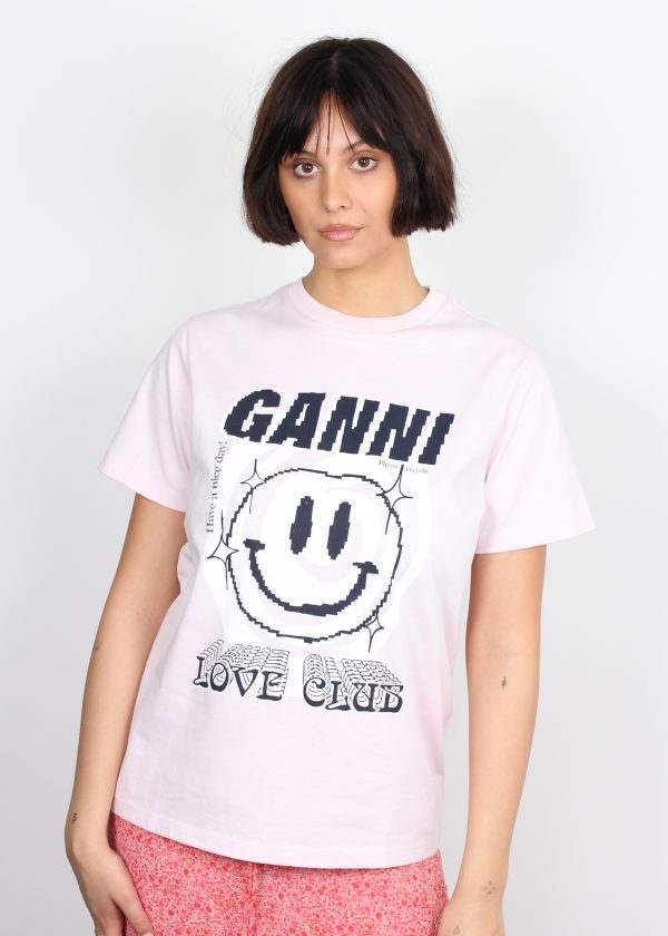 GANNI T3139 Smiley T-shirt in Light Lilac Sale