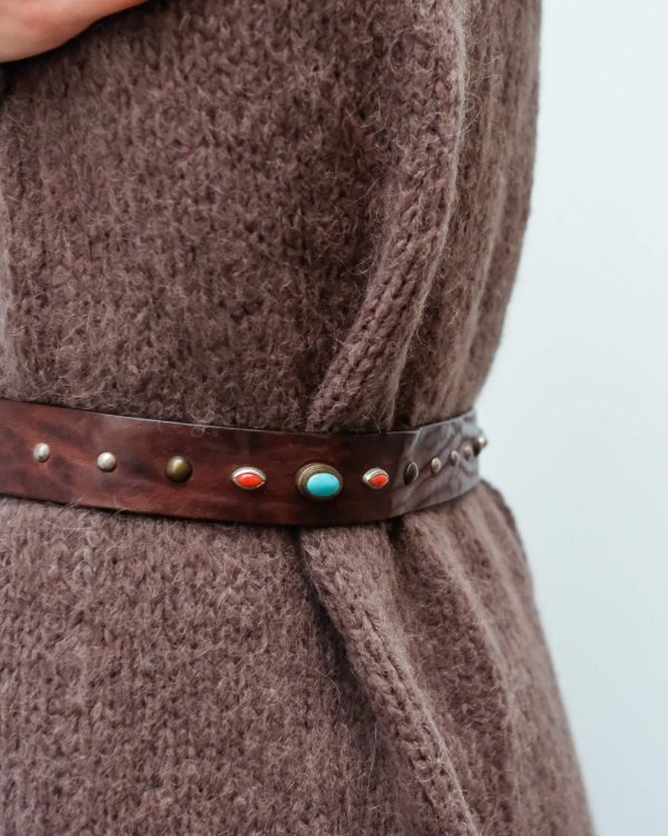 SW Rodeo studded belt in turquoise and red For Discount