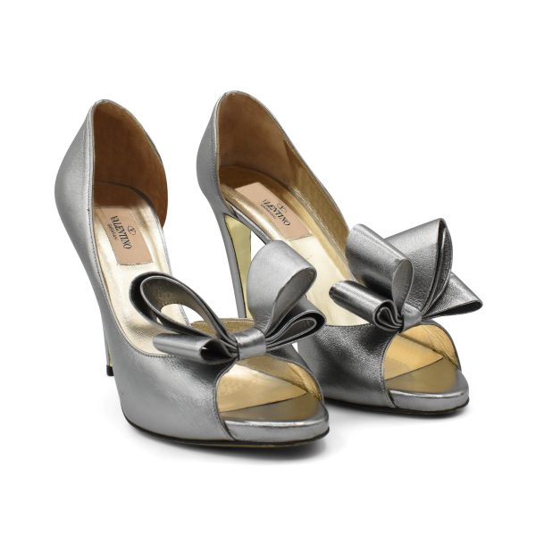 Valentino  Bow D Orsay Silver  Heels - Women s 37.5 Online Hot Sale