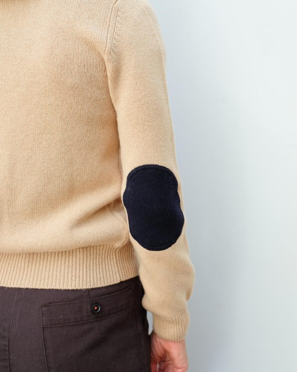 JU Elbow vee cardi in camel, navy Cheap