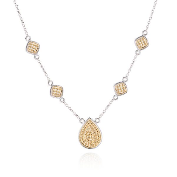 AB 4176N gold and silver tear drop and squares necklace Online now