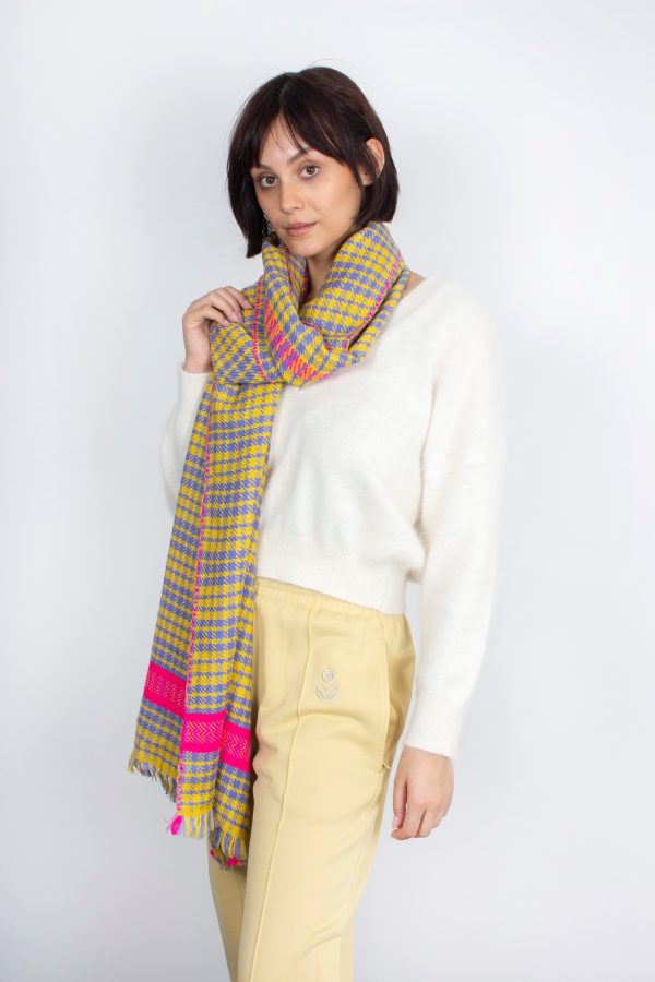 ANNA 603 Himalaya Check Print Scarf in Yellow Multi Online now