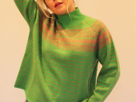 JU Nordic Winter Sweater in Bright Green & Grey Online Hot Sale