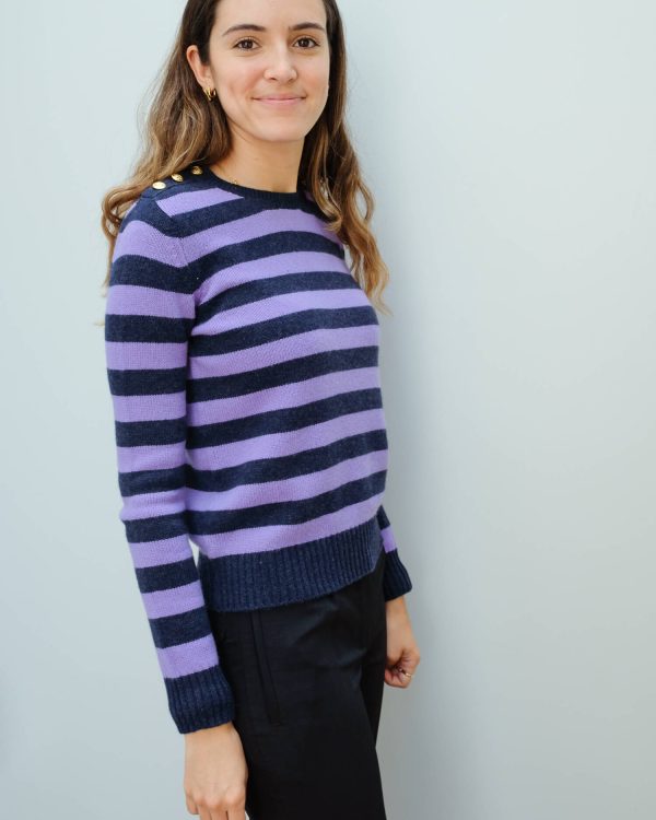 JU Brass button stripe in navy and parma on Sale