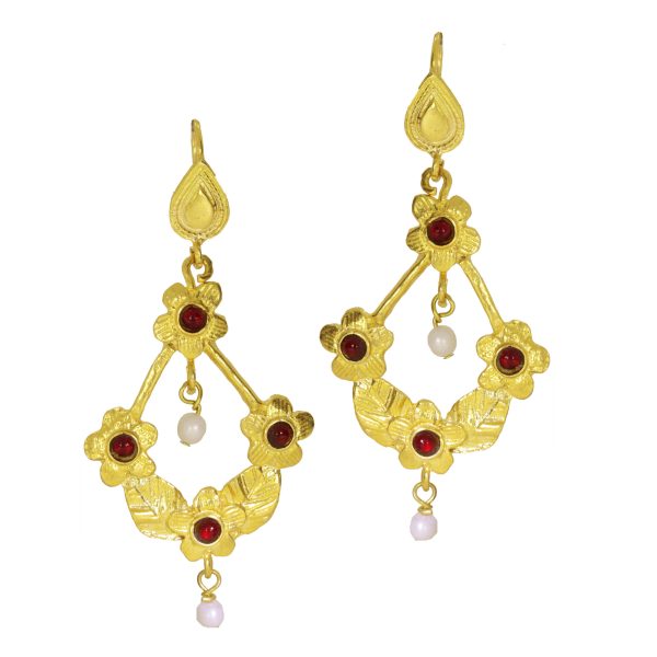 OTTOMAN BLS earrings with red agate and white stones For Discount