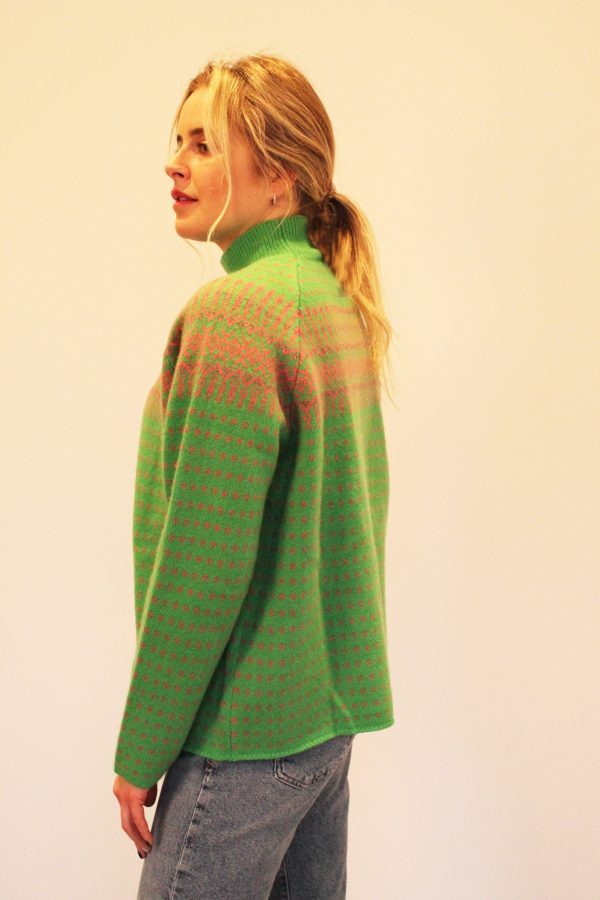 JU Nordic Winter Sweater in Bright Green & Grey Online Hot Sale