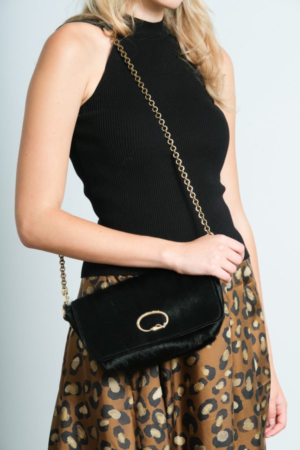 SLP Mai Tai bag in black with cobra motif,  gold detachable chain For Cheap