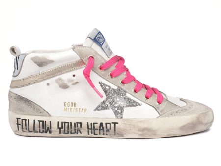 GG Mid Star Leather Trainers with Glitter Star and Wave Serigraph on Sale