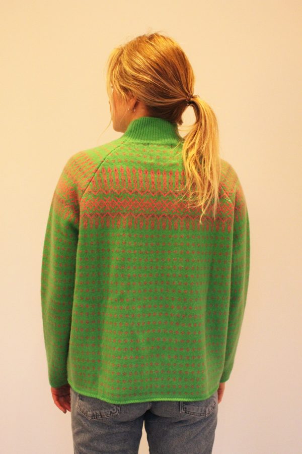 JU Nordic Winter Sweater in Bright Green & Grey Online Hot Sale