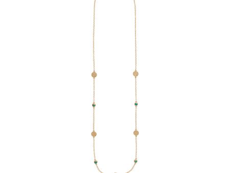 AB NK10085 Long multi disc necklace in gold, turquoise Sale