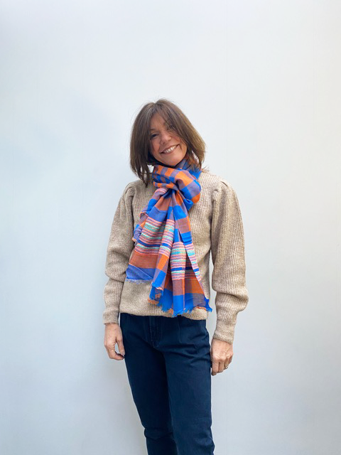 ANNA Himalaya Scarf in Orange, Blue Check Online Sale