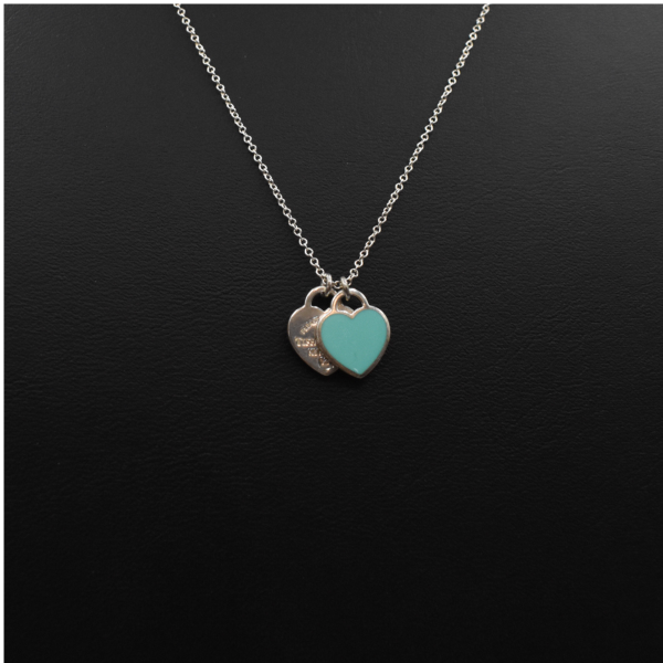 Tiffany & Co.  Blue Double Heart Tag  Necklace Discount